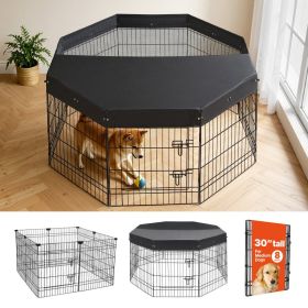 Dog Playpen 30 Inch 8 Panels Foldable Exercise Pen With Top Cover, Indoor Metal Pet Fence With Door, Heavy Duty Puppy Crate Kennel, Pet Playpen F (Option: Default)